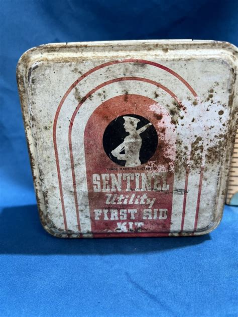 sentinel utility first aid kit metal box|Vintage Sentinel Utility First Aid Kit Tin Box Made In USA.